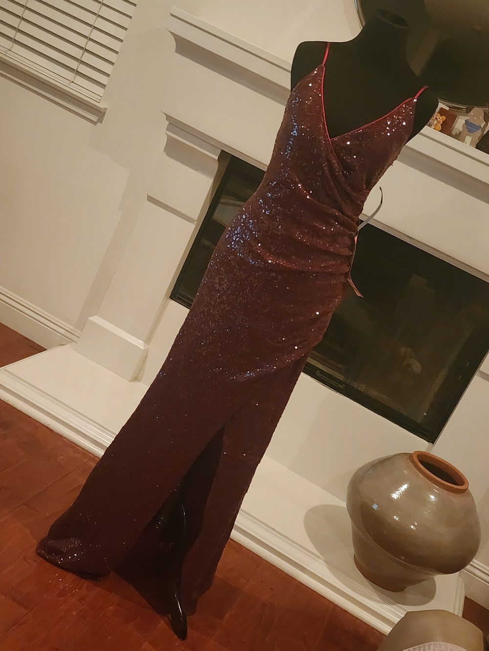 Trixxi Burgundy Sequin Wrap Maxi Dress